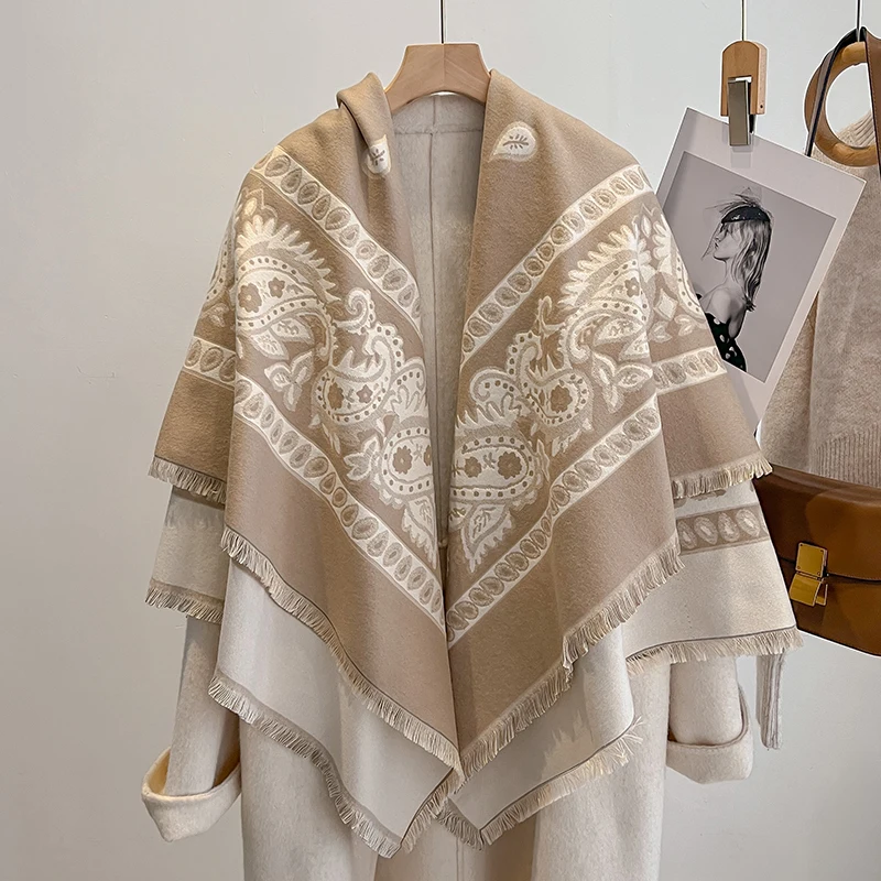 2025 Luxury Brand Women's Winter Cashmere Scarf - Paisley Printed Tasseled Pashmina Shawl Wrap, Bandana & Poncho