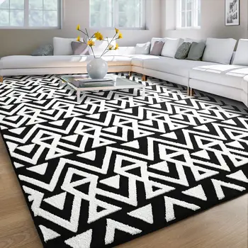 Soft Shaggy Rugs Geometric Area Rug Fluffy Carpet for Living Room Fluffy Accent Carpet Home Decor,5'x8',Black 1