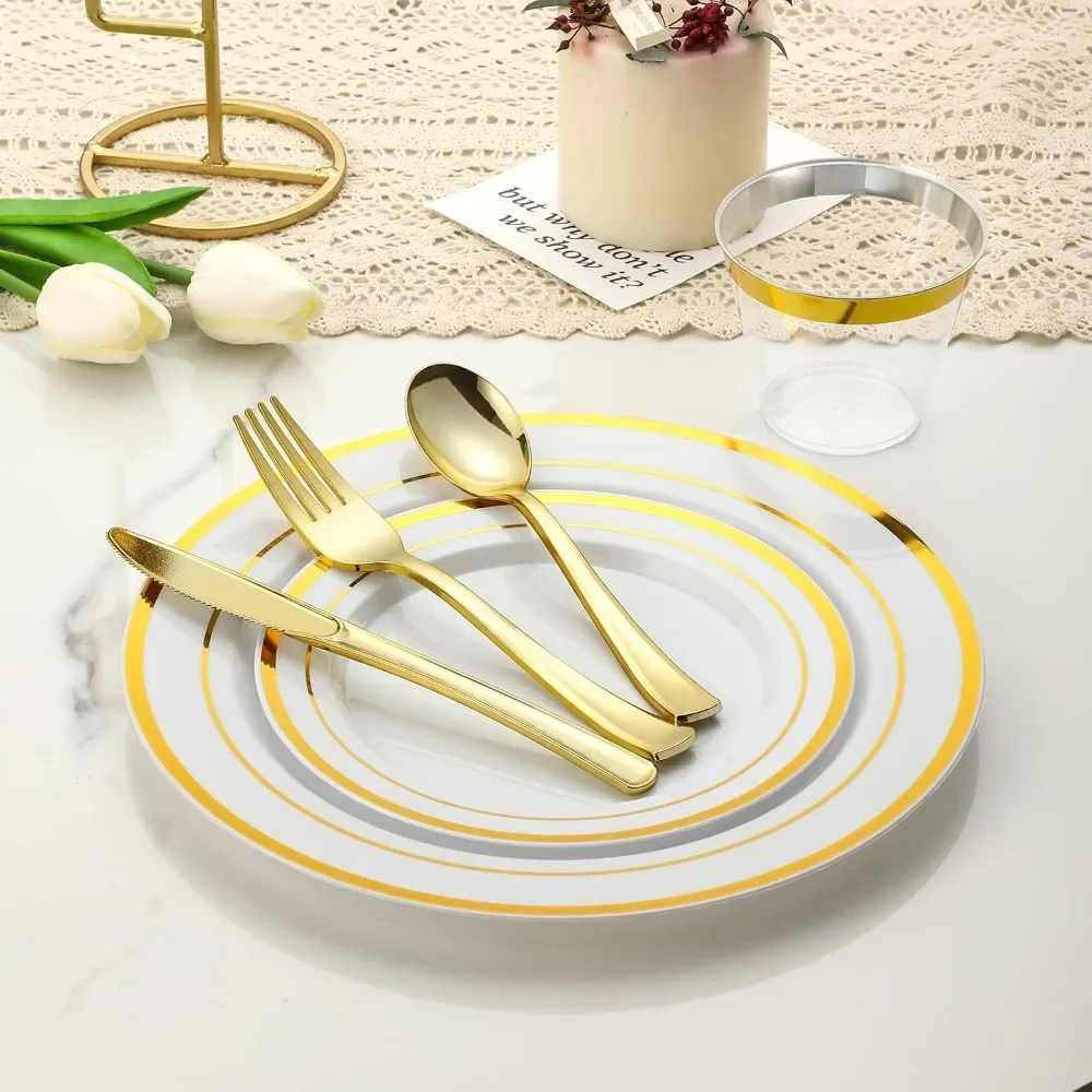 Plastic Dinnerware for 100 Guests Disposable Plastic Plates for Party Wedding Birthday 600 Pieces