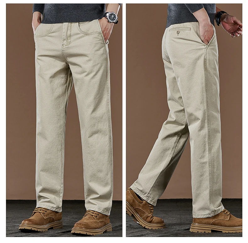 100% Baumwolle Gerade Casual Hosen Herbst Neue Mode Lose Komfortable Verdickte Business Hosen Männliche Einfarbig Klassische Hosen – Detail 17