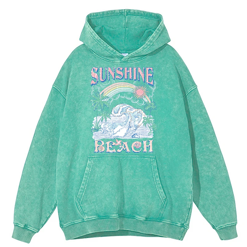 thumbnail image 1 of Sudadera con capucha retro desgastada con diseño de olas del mar y sol para hombre, moda de otoño, 100 % algodón, ropa holgada de gran tamaño, 1 of 5
