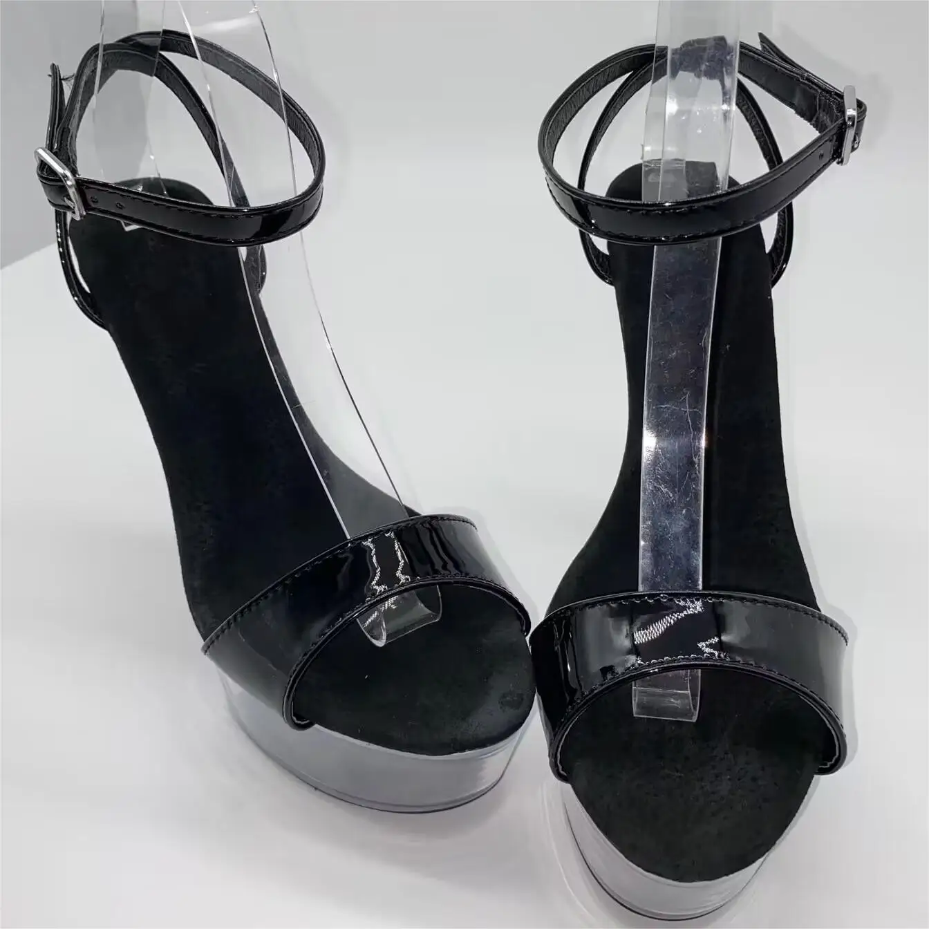 Summer black PU material, transparent sole women's high heels, 15 cm pole dance sandals, 6 inch dance shoes