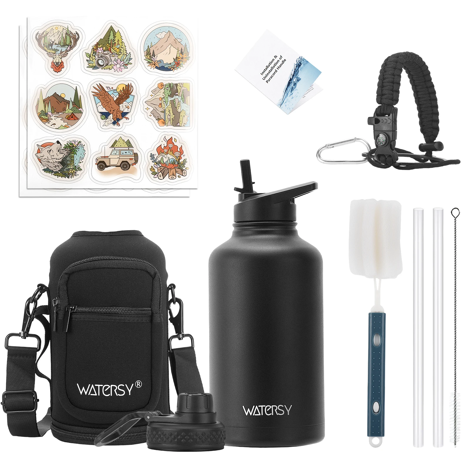 Insulated Stainless Steel Water Bottle with Straw & Lids - Large Capacity Outdoor Sports Flask