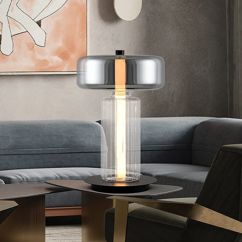 

Light Luxury Electroplated Smoke Grey Table Light Nordic Design Glass Mushroom Lamp Room Decor Bedhead LED Desk Lighting Fixture
