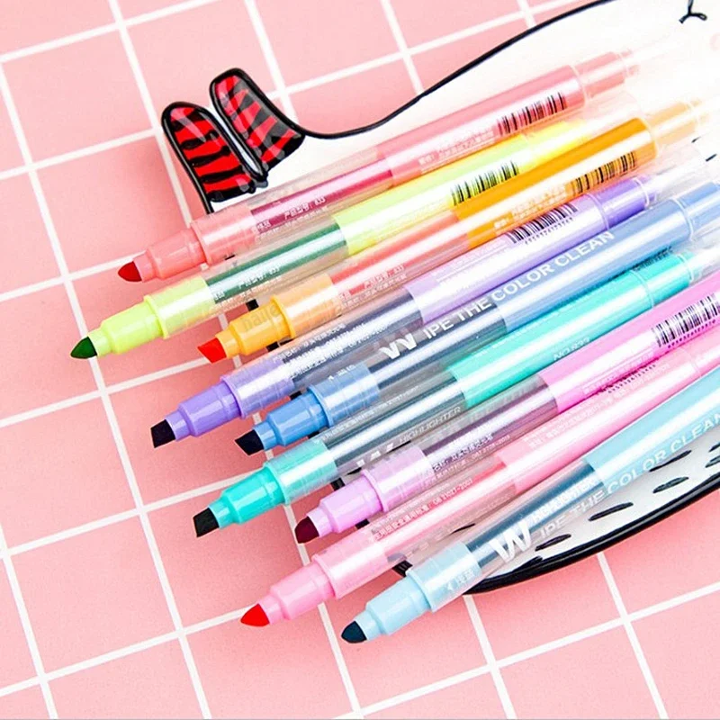 Highlighter Marker 10 Colors Erasable Dual Tip Pastel Fluorescent Pen Art Drawing Doodling School Stationary