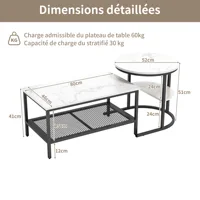 Anajqaqia Ensemble de 2 tables basses gigognes, ensemble de tables d'appoint séparables 2 en 1 pour salon, avec étagère de rangement en maille, structure en métal noir pour salon 8