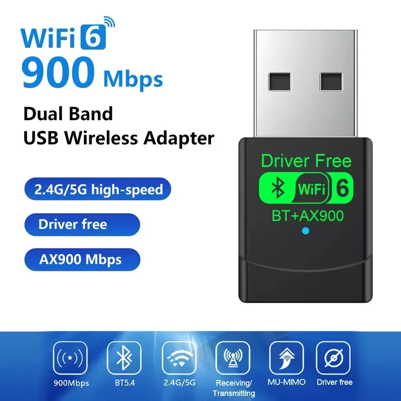 AX900 USB WiFi 6 블루투스 5.4 어댑터 2in1 동글 듀얼 밴드 2.4G ..