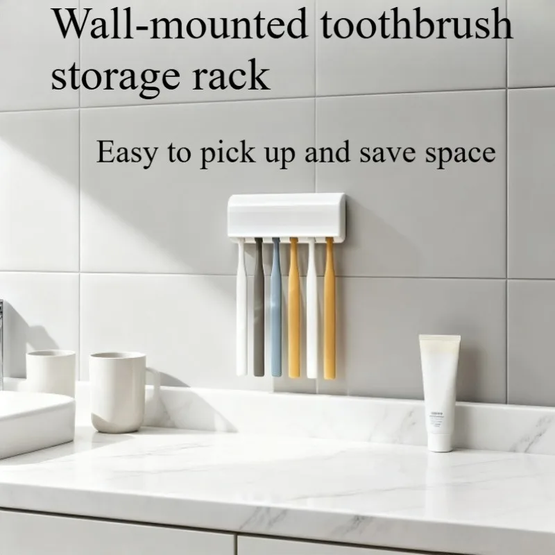 Compact Wall-Mounted Toothbrush Organizer with Cover and Self-Adhesive Backing
