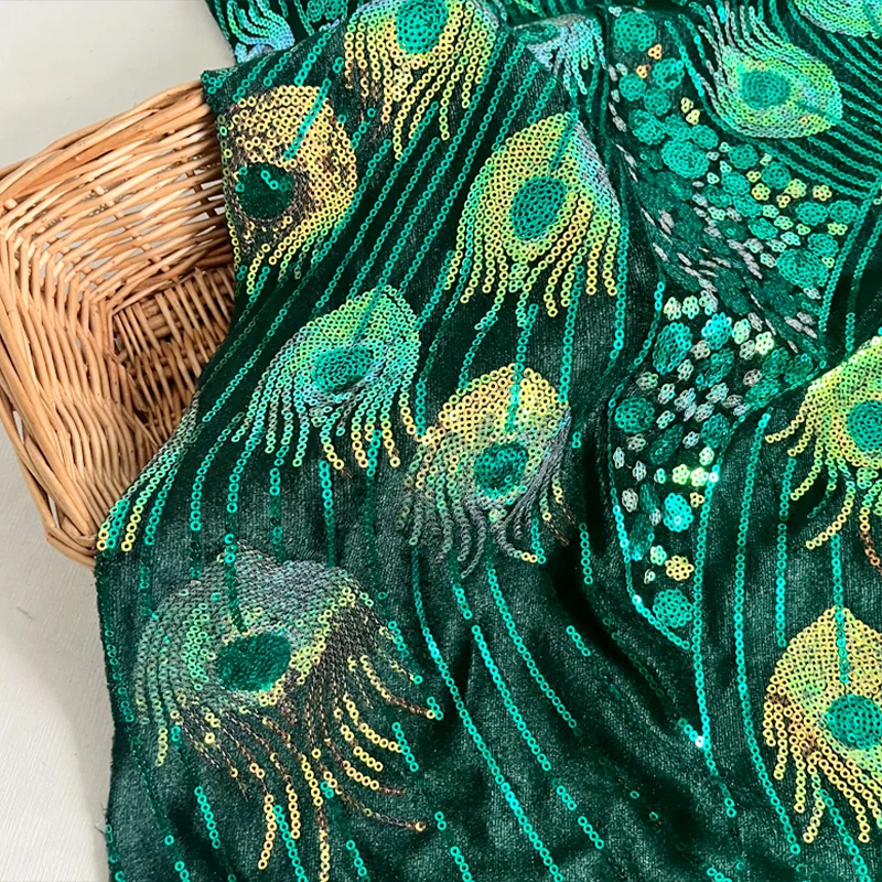 Glänzender Pfauen-Paillettenstoff Brautkleid Hochzeitskleid Kostüm-Material DIY Flanell Stickerei Spitzenstoff Bekleidungszubehör – Detail 2