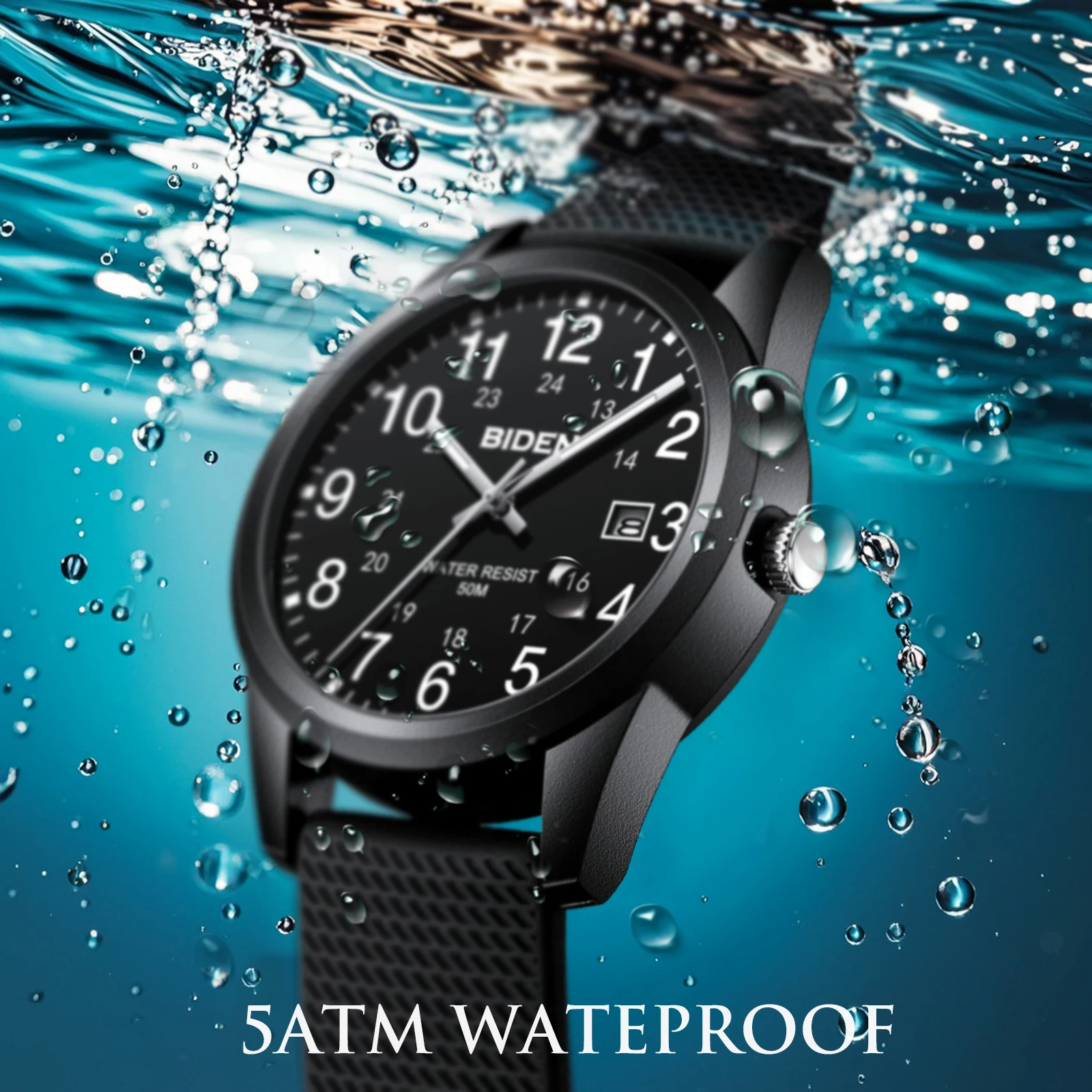BIDEN Simple Casual Men's Quartz Watch Digital Edition Waterproof Calendar Luminous Silicone Strap Comes with Watch Box 3
