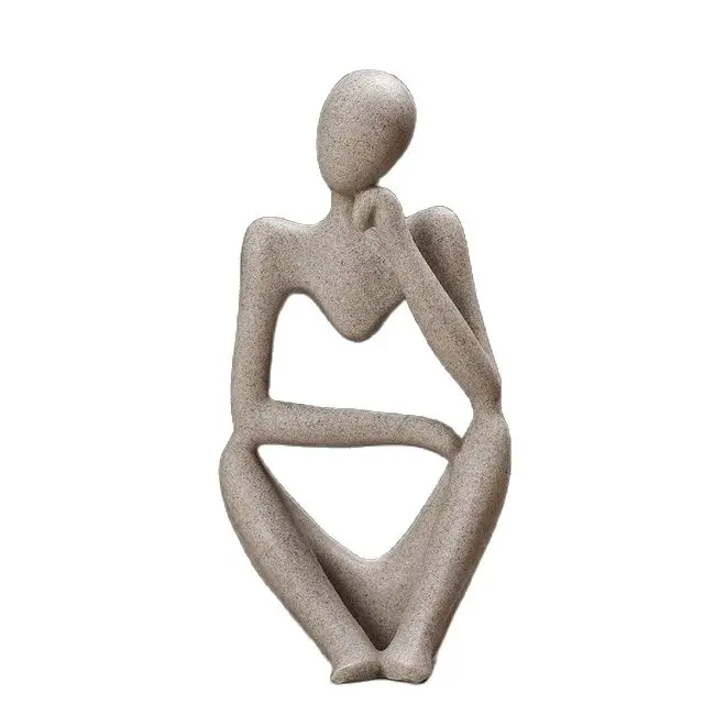 사상가 추상 조각상, 모래 색 조각, 요가 입상, 북유럽 거실 장식, 메종 룸 책상 장식