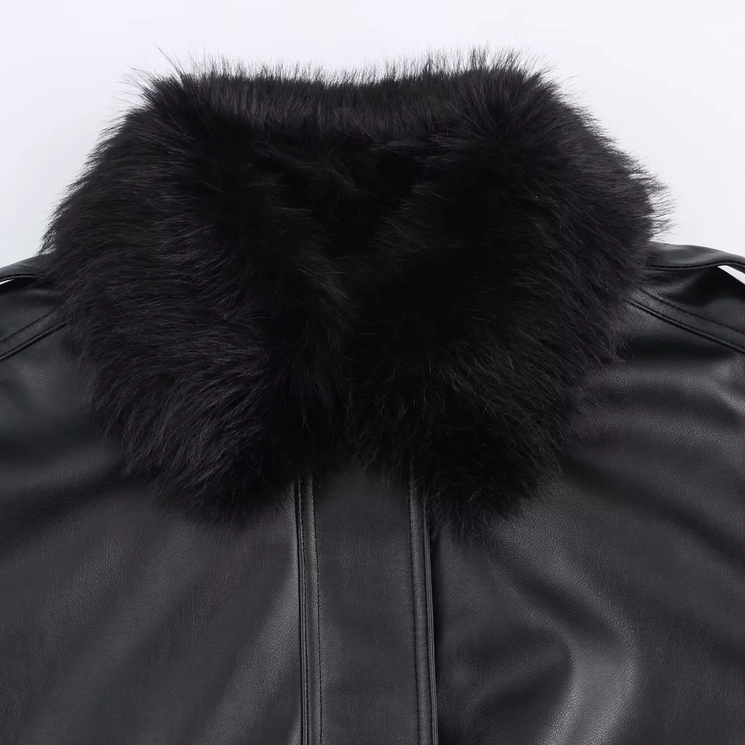 Women's Autumn Winter Removable Faux Fur Collar Leather Jacket Female With Large Pockets Zipper Style Casual Jacket Streetwear