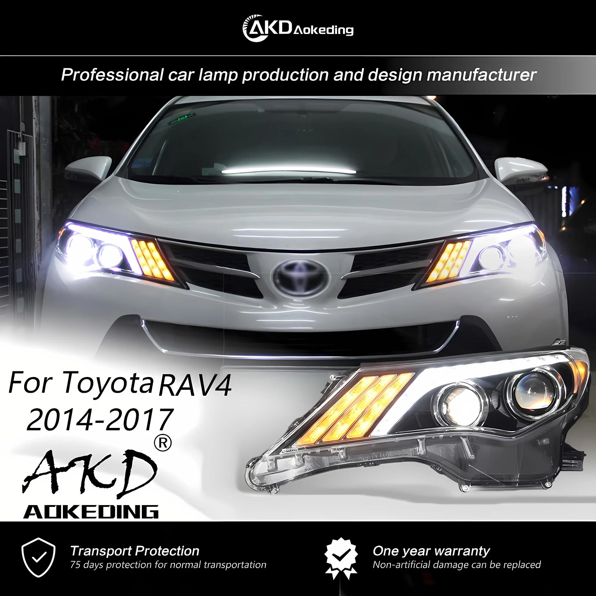 

Передняя фара AKD для Toyota RAV4 светодиодный, фара 2014-2017 Rav4, передний сигнал, DRL Hid, биксеноновые обновленные автомобильные аксессуары, 2 шт.