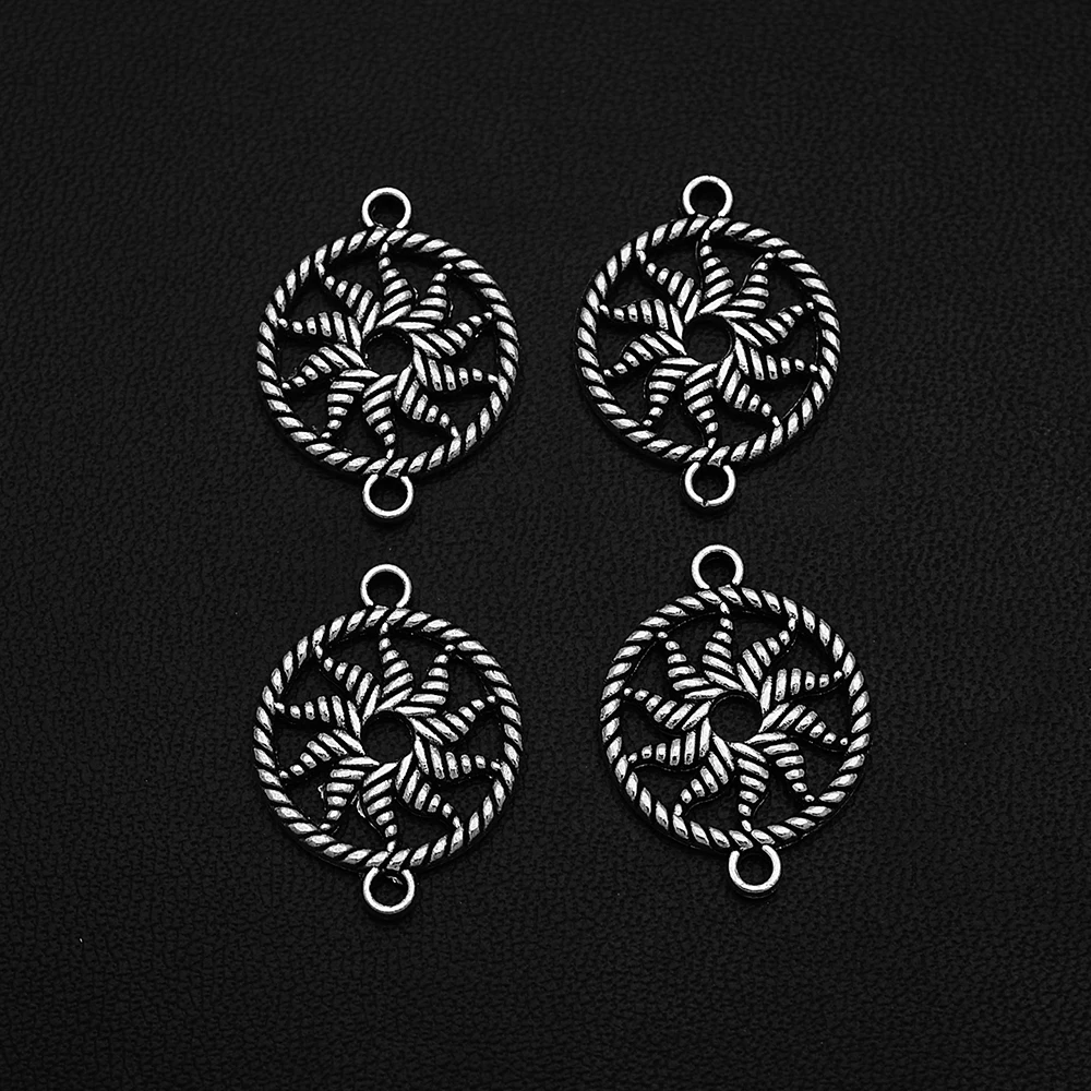 

10pcs/Lots 16x21mm Antique Silver Plated Sun Connector Metal Charms Hollow Pendant For Diy Jewellery Making Supplies Accessories