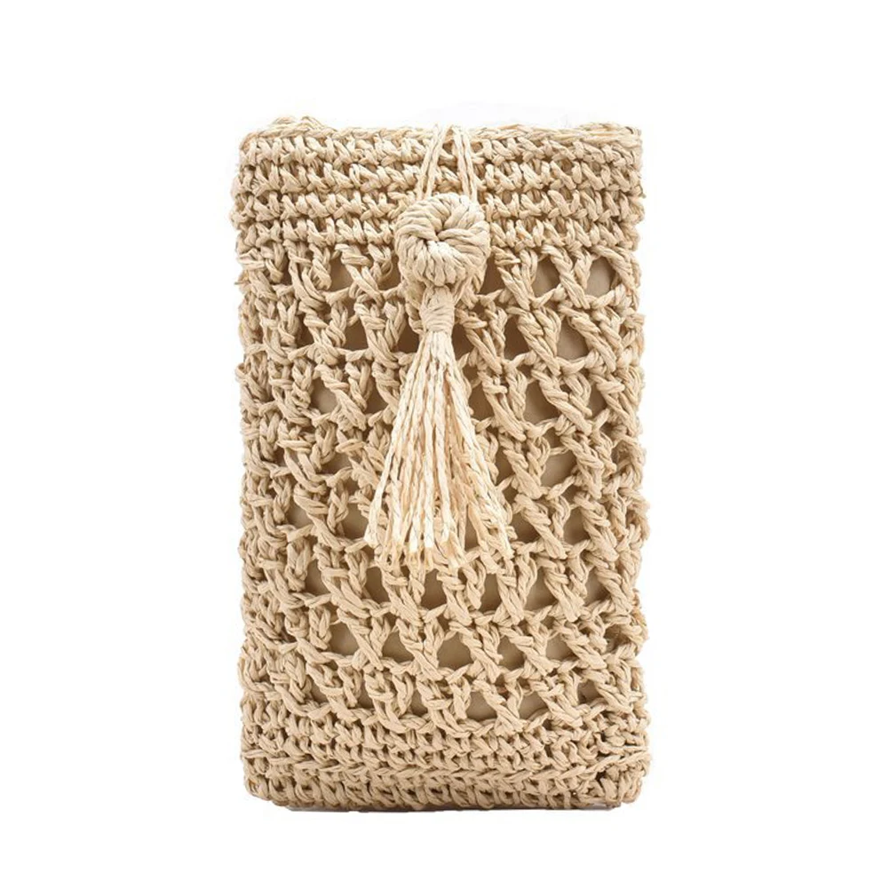 Female Vintage Crossbody Phone Bag Straw Rope Hand-woven Vacation Mini Purse Women Casual Mobile Phone Pouch Streetwear