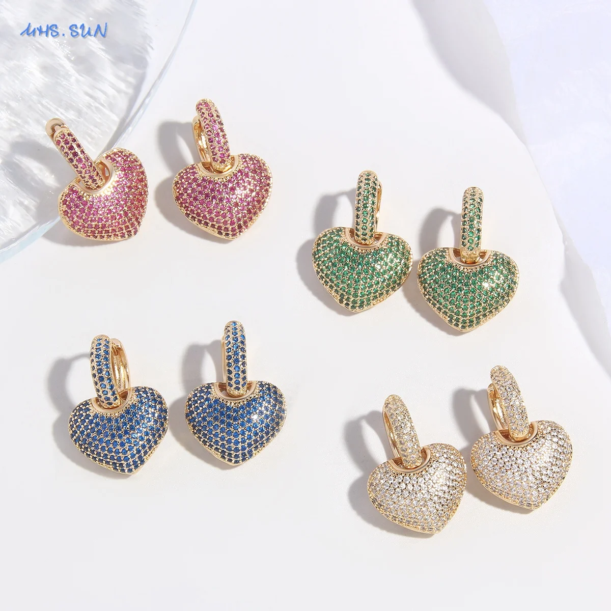 

MHS.SUN Sweet Heart Hanging Earrings For Women Girl Zircon Heart Pendant Female Drop Earrings Elegant Engagement Party Jewelry
