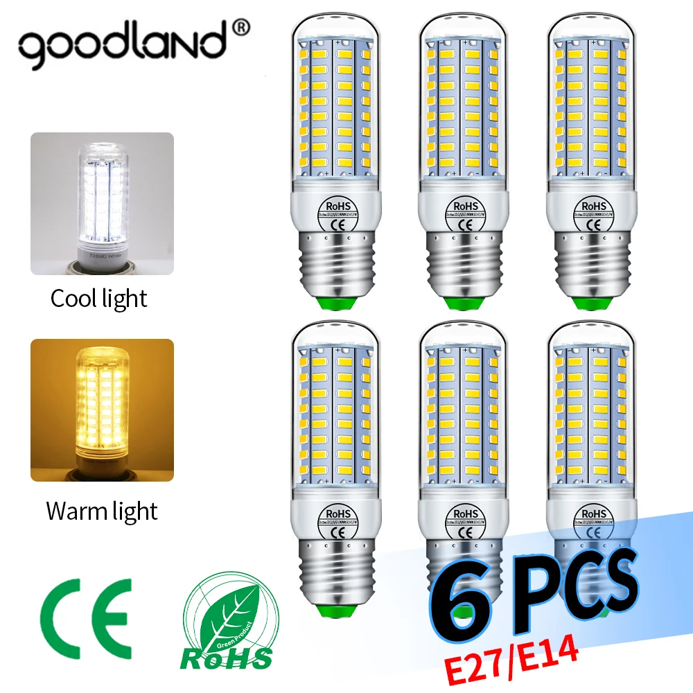 

Goodland 6 Pcs E27 LED Bulb 220V E14 Led Light Bulb 24 36 48 56 69 72 LEDs SMD 5730 High Power Retro Corn Lamp For Home House