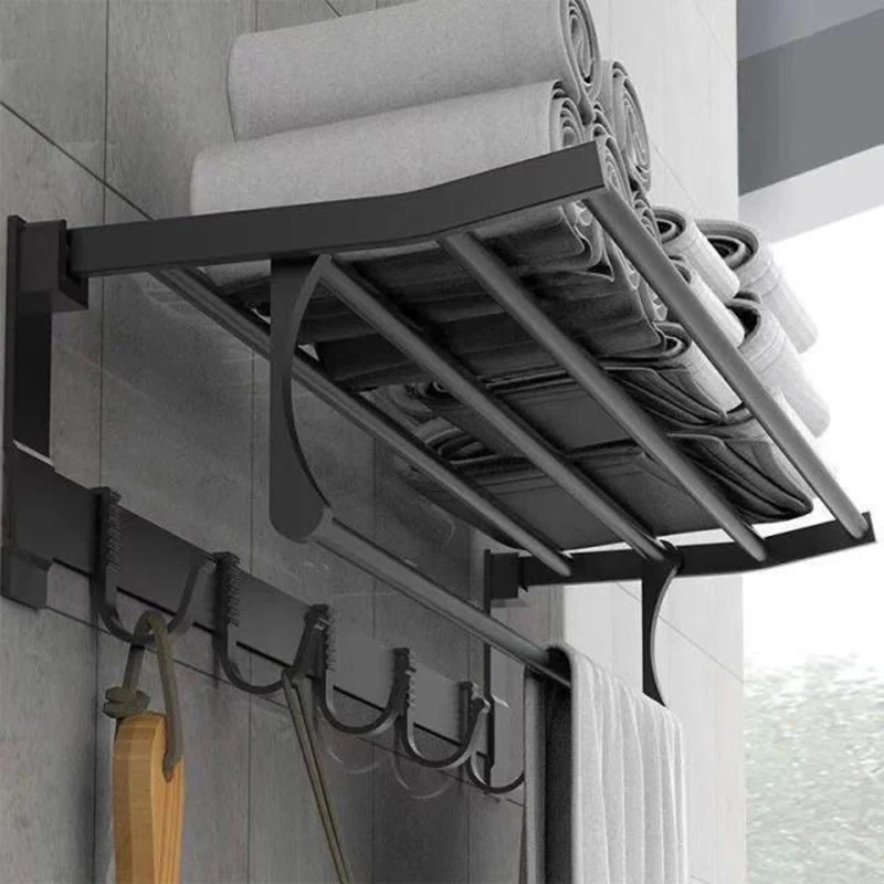 

Wall Mounted Bathroom Storage Rack Shower Rail Shampoo Cosmetics Shelf Towel Holder No Punching Toilet Washroom Organizer Rack