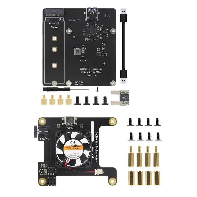 

X876 V1.1 NVME M.2SSD Shield + X732 Power Management & Cooling Expansion Board for Raspberry Pi 4 Model B