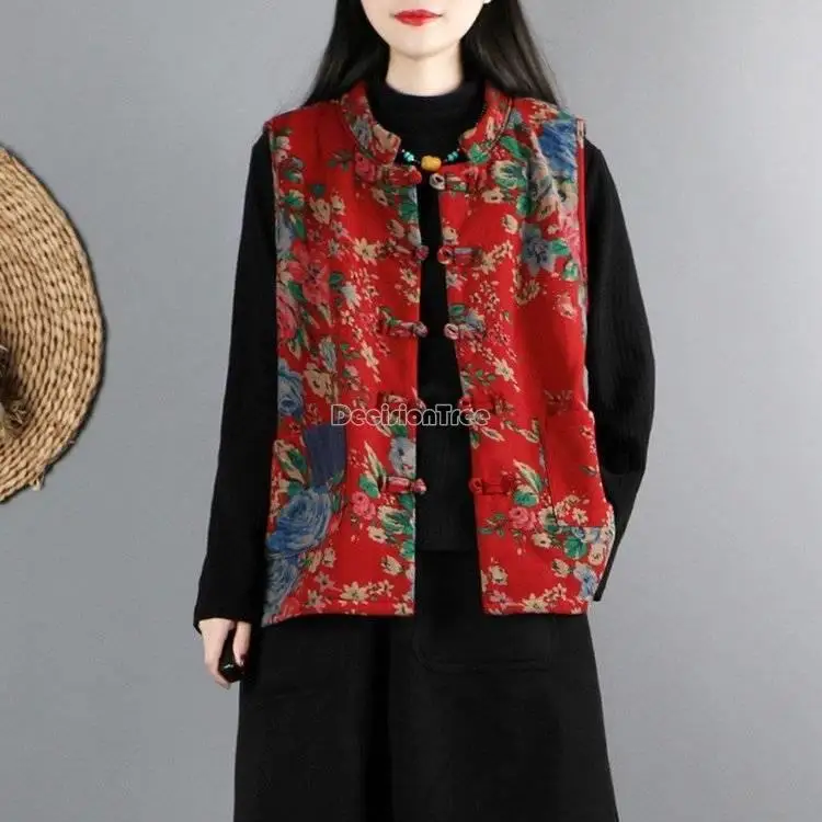 chinese national style hanfu top padded jacket women elegant hanfu top oriental style vintage spring vestival red vest a772