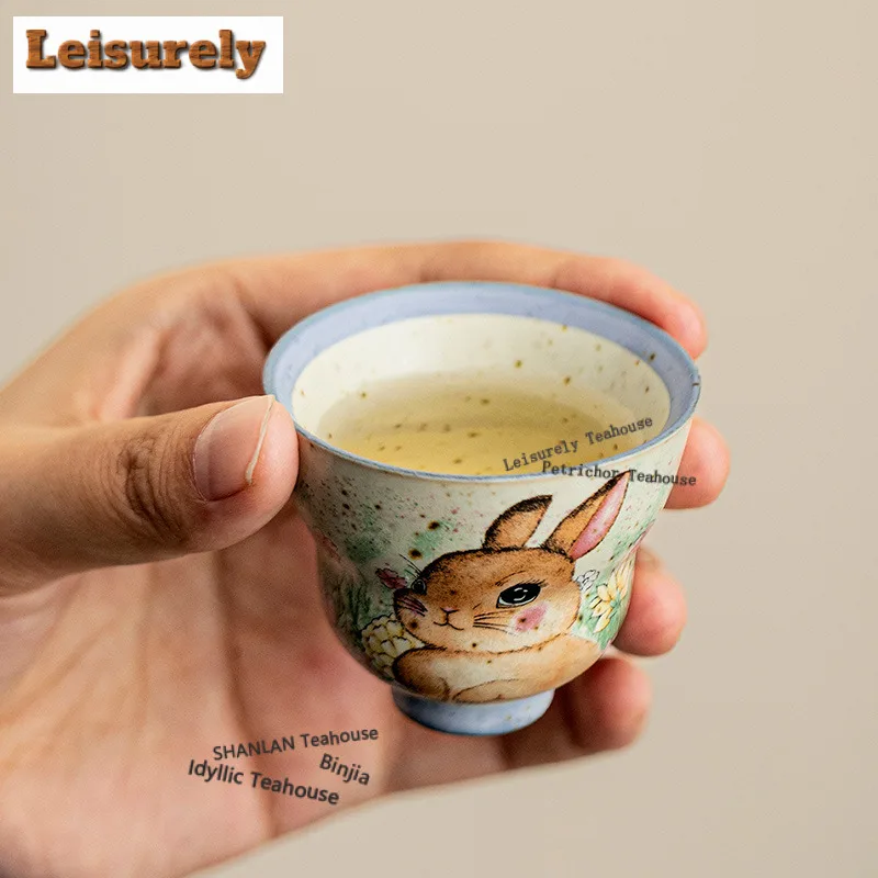 25ml Caramel Glaze Rabbit Flower-picking Gourd Teacup Luxury Tea Bowl Cute Cup Tea-tasting Smelling Cup Jianzhan Master Cups Cha