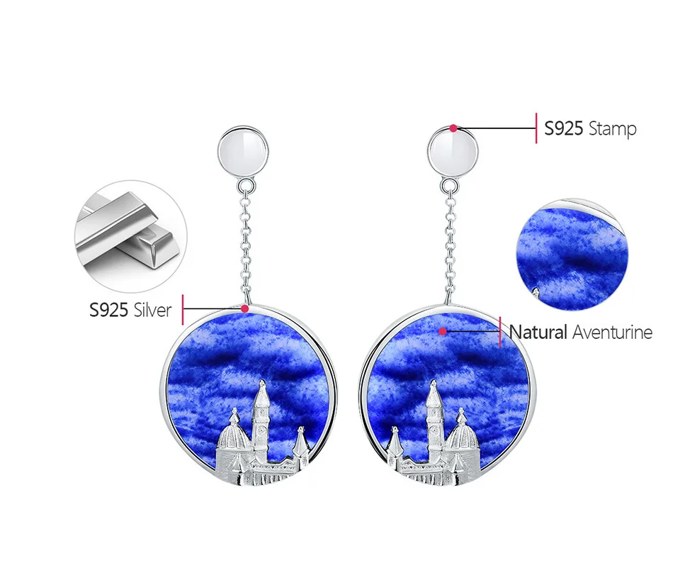 Silver Handmade Vintage Embossed Florence Cathedral Design Earrings