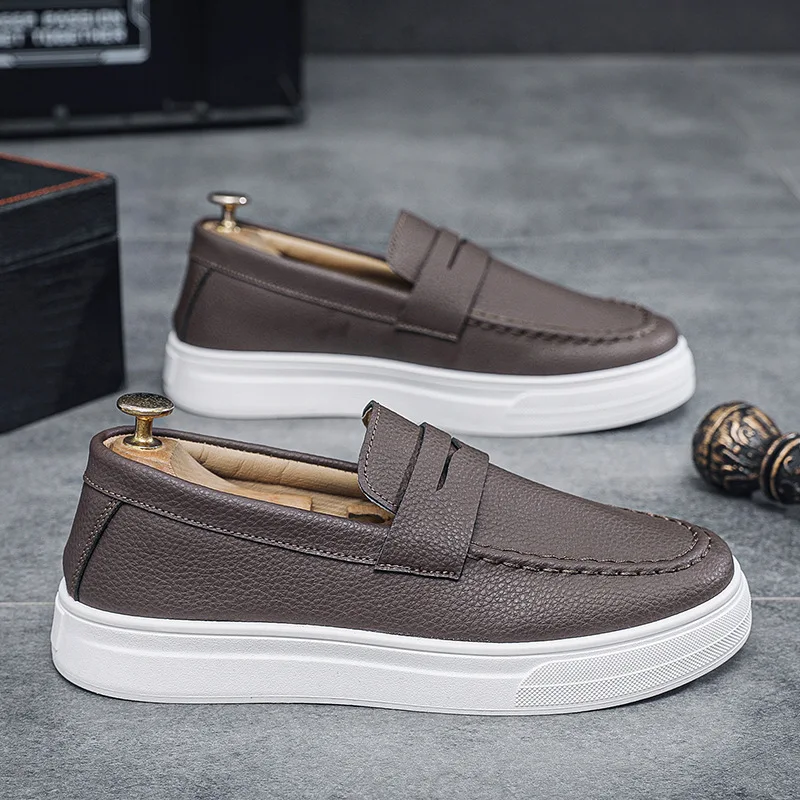 Mens loafers 2025 spring new British style casual leather shoes breathable comfortable trendy mens shoes Walking shoe - 2