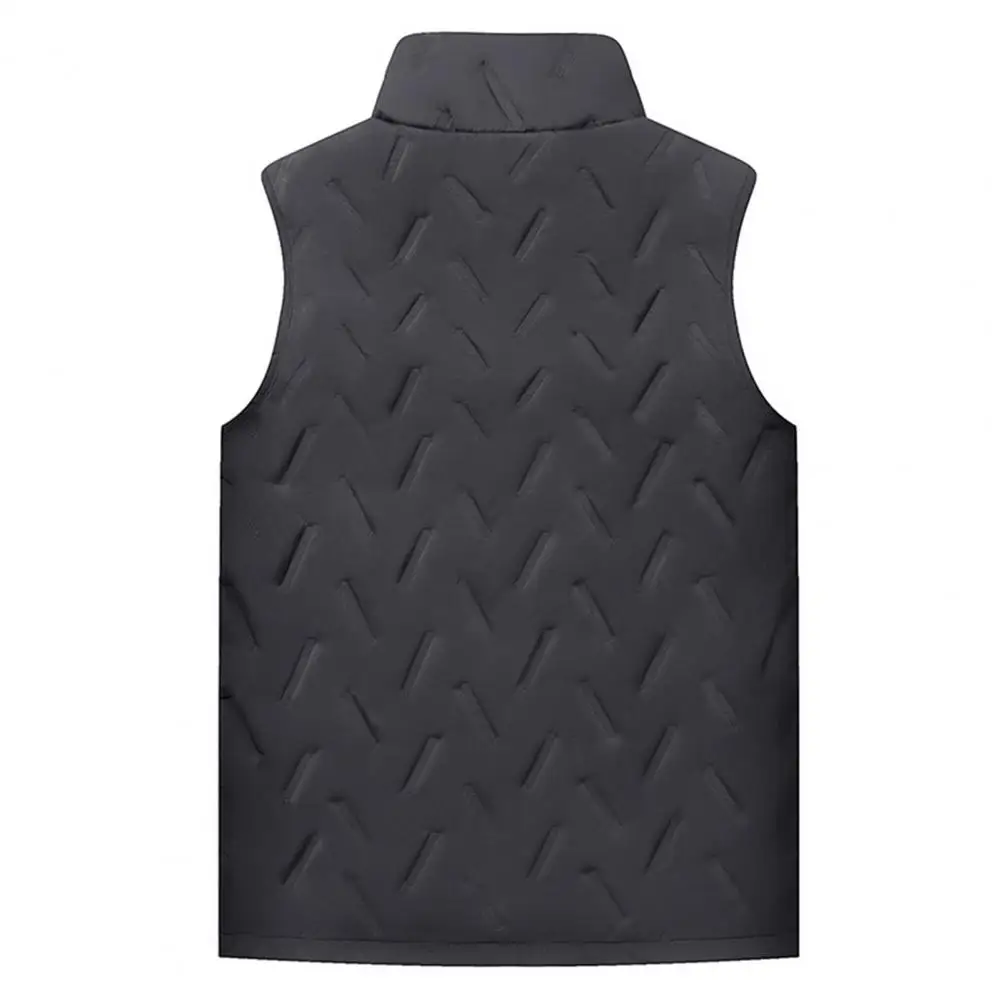 

Functional Winter Vest Premium Men's Winter Vest Thick Padded Plush Stand Collar Windproof Zipper Closure Warmth Neck Protection