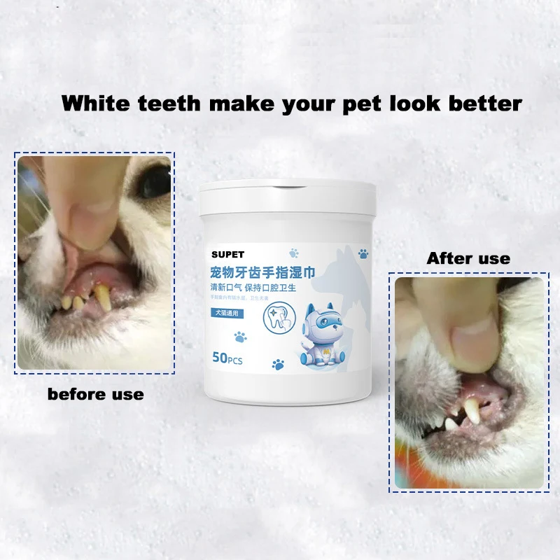 100Pcs Pet Teeth Cleaning Finger Glove Wet Wipe Eye Tear Ear Stain Remover Wet Towels For Cleaning Teeth Tartar Grooming Tools