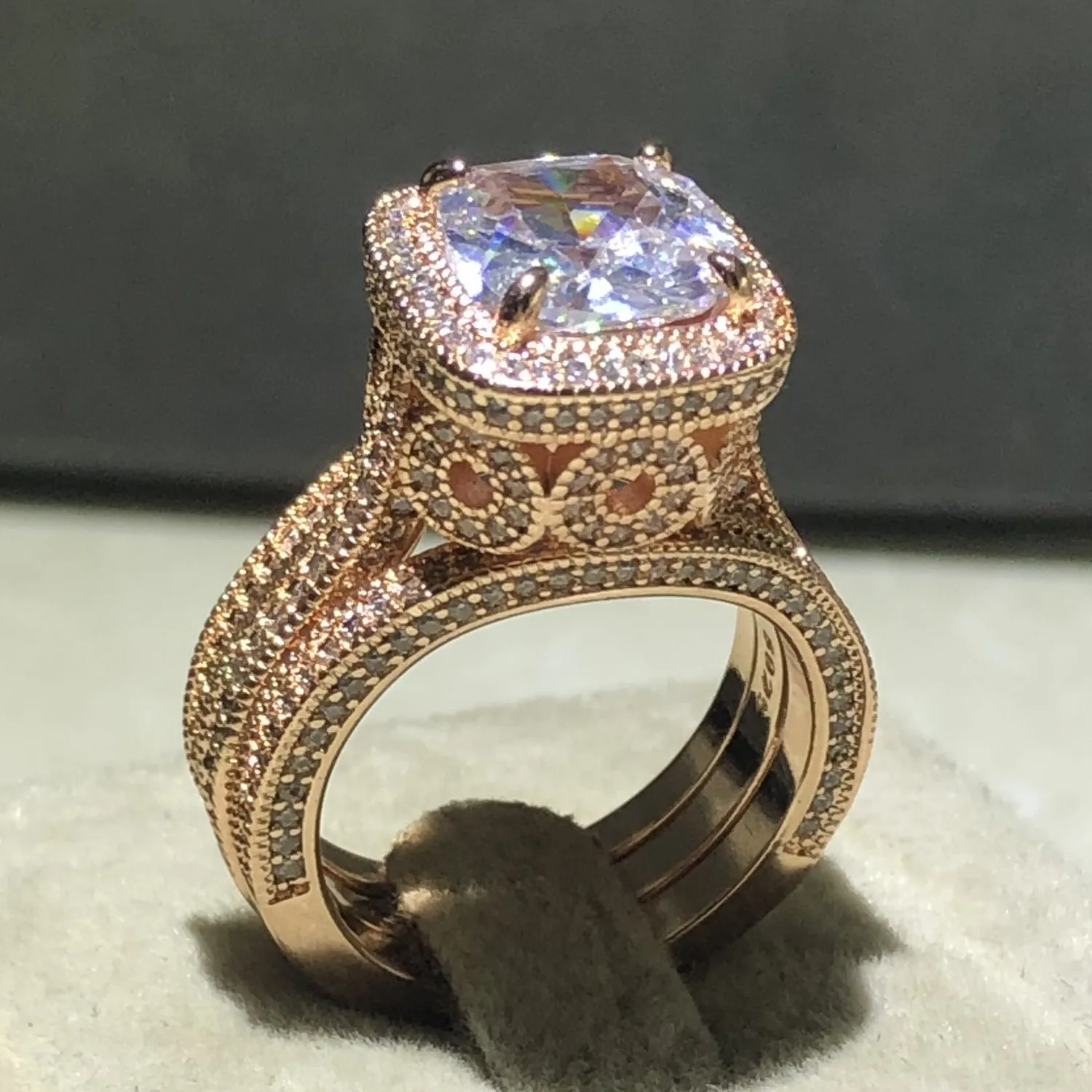 Ring Set Vintage Wedding Rings Rose Gold Rose Gold 925 Silver