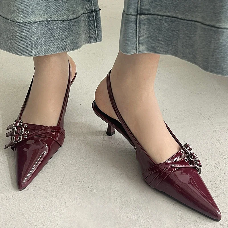 Women High Heels Sandals Spring Summer Pointed Toe Party Footwear Fashion Buckle Strap Pumps