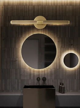 Comò moderno in ottone, specchio murale, lampada frontale, lavabo, portico, bagno, lampada da parete, ristorante, reception, foto 1