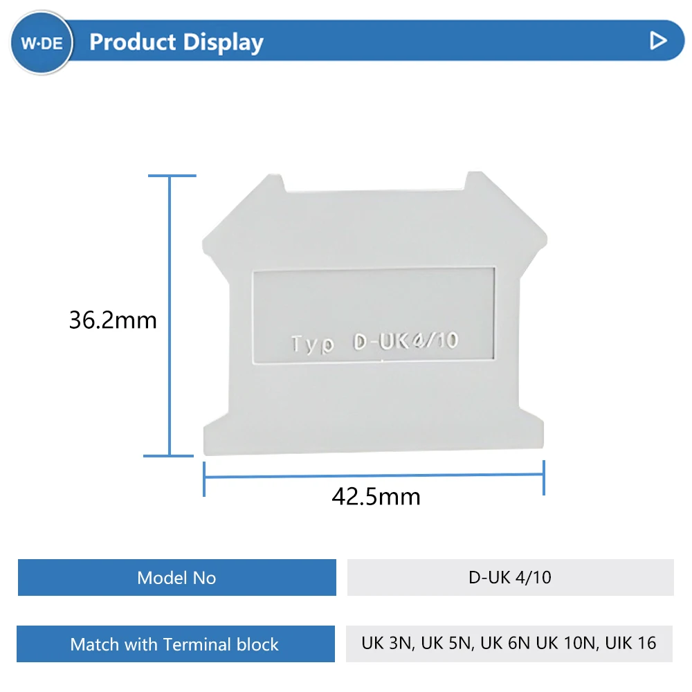 1pc End Cover D-UK4/10 For UK 3N UK5N UK6N UK10N UIK16 UK25 Terminal Block Accessories End Plate Din Rail Terminal Block Cap,din rail terminal block