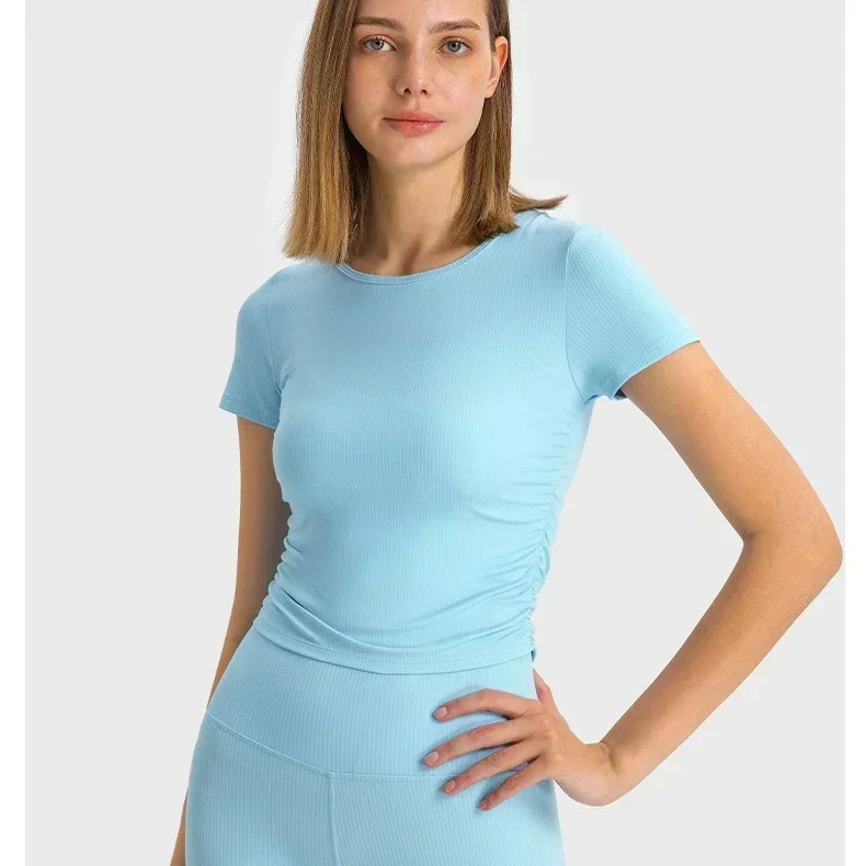

Lulu Women Sport Short Sleeve Shirt All it Takes High Elasticity Ribbing Fabric T-shirt Quick Drying Running Fitness Yoga Top