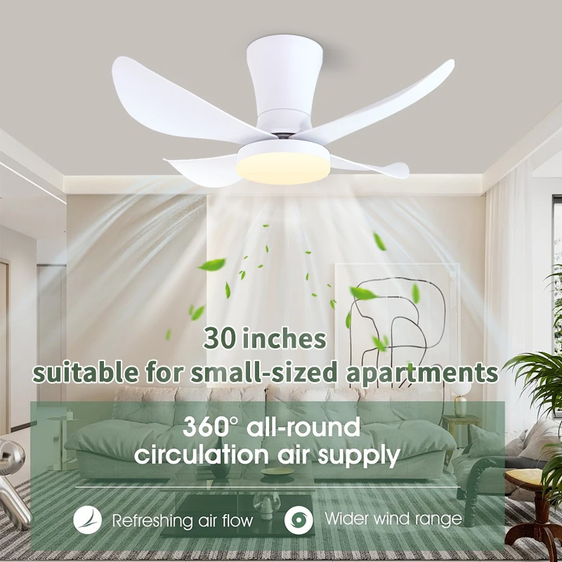 30 Inch LED Ceiling Fan Low Floor DC Motor Remote Unlimited Dimming High Air Volume Terrace Household Fan Lights