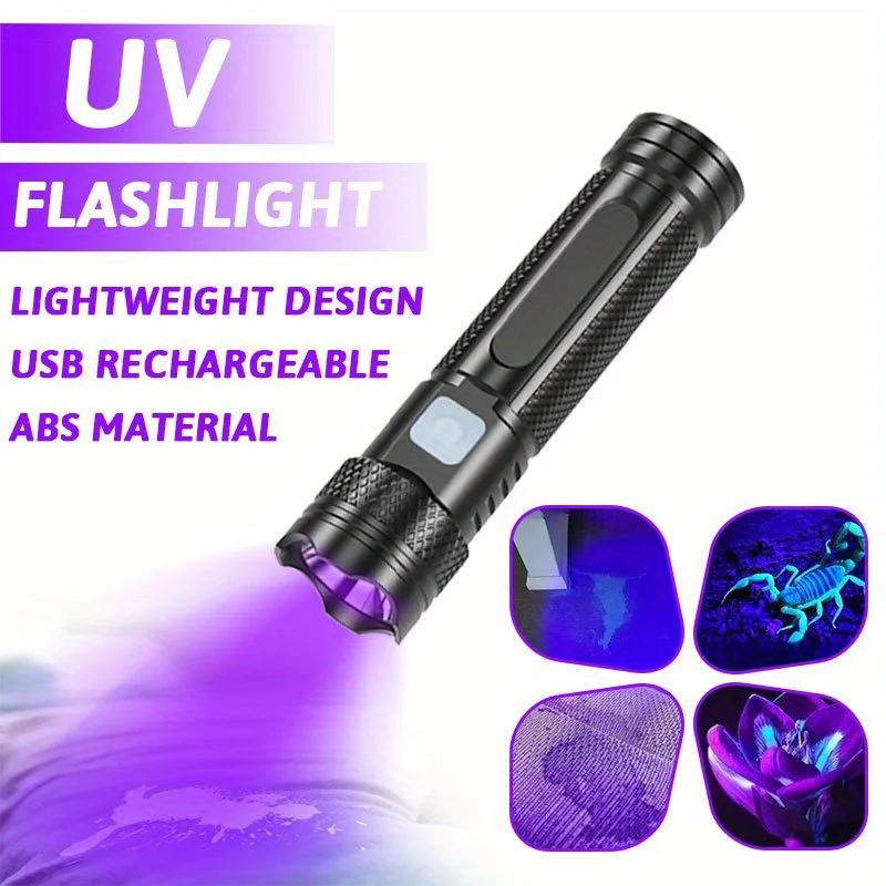 פנס UV מיני נטען באמצעות USB, מנורת אור שחורה מולטיפונקציונלית לטיפוח כתמי שתן של חיות מחמד, עקרבים ורזין