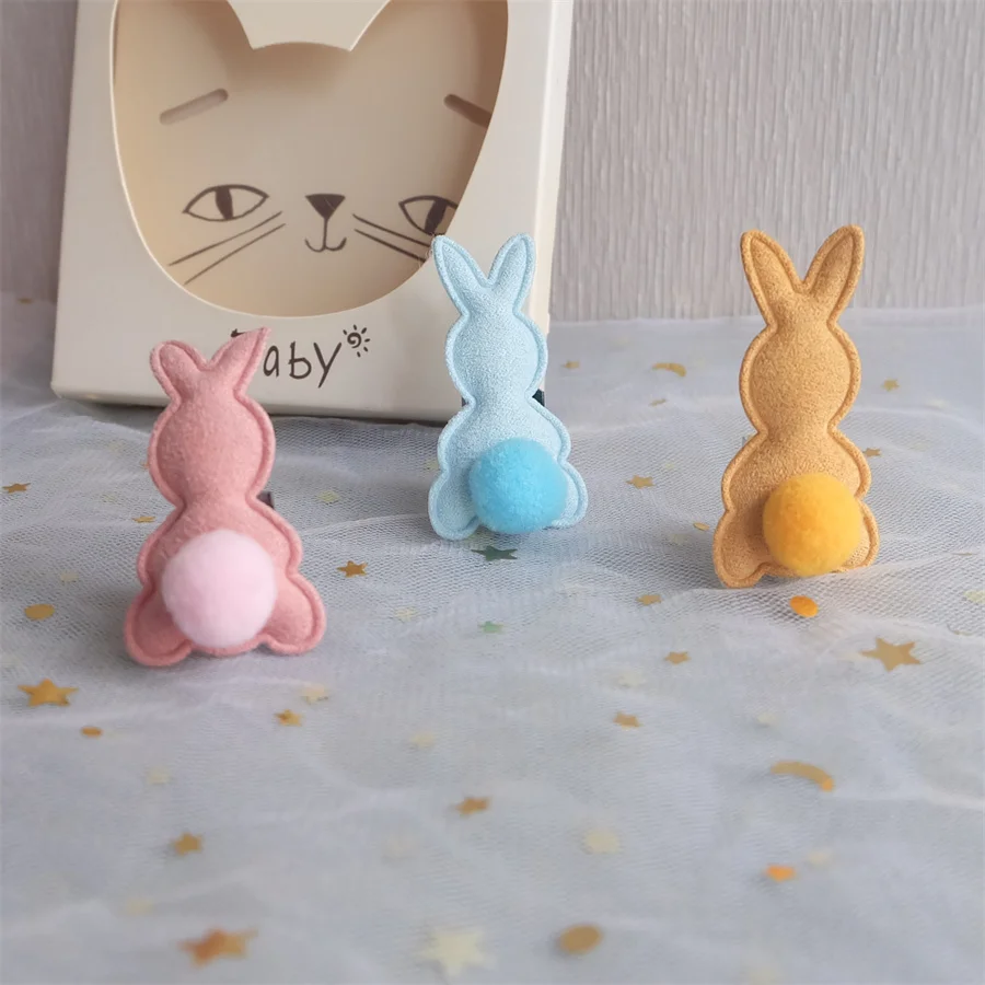 Self Adhesive Patches Embroidery Cloth Patches Children Hair Accessories 30Pcs/Lot 3*4cm Stripe Rabbit Head Pads Patches Appliques Craft Clothes Sewing Supplies DIY Hair Clip Accessorie Hat Patches