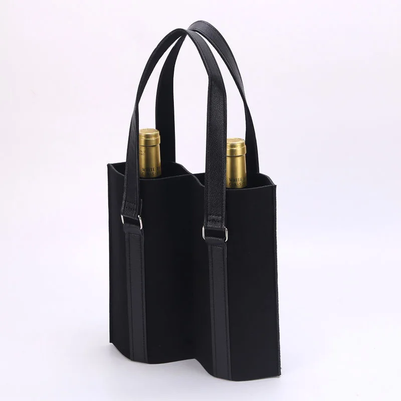 Fashion Felt Red Wine Bottle Packaging Bag Resusable Party Gift Bag With Carry Handle Wine Accessories