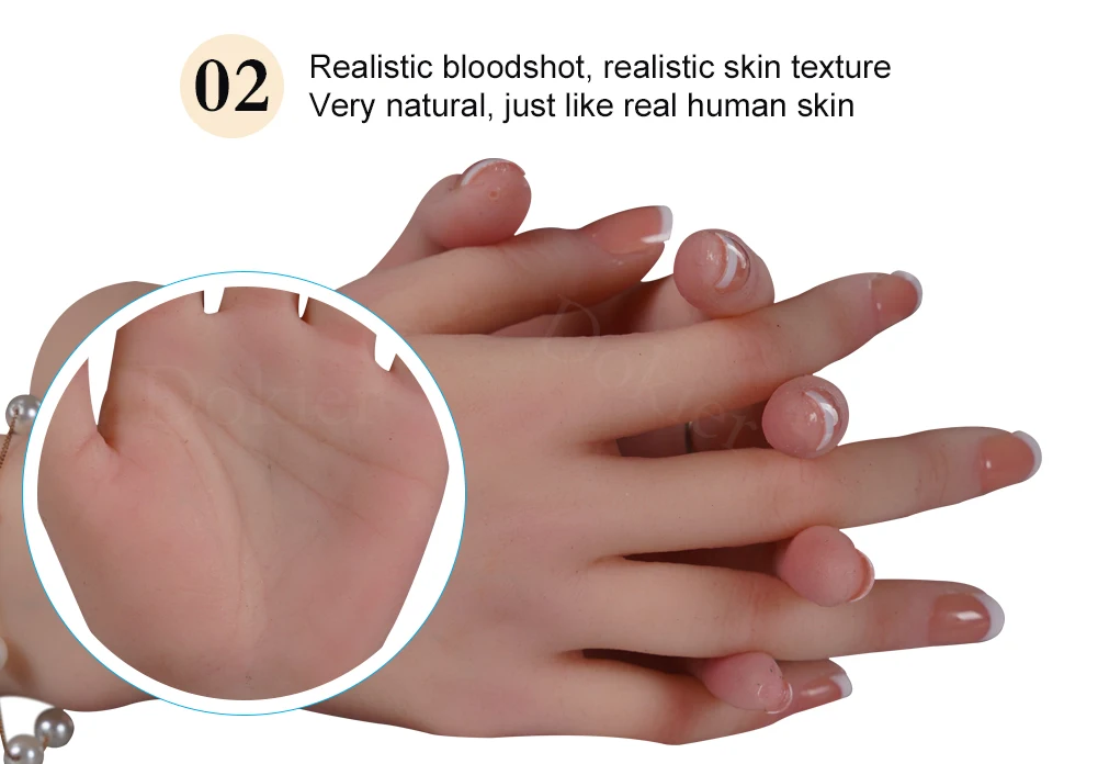 Dokier Realistic Silicone Material Female Hands Model Lifelike Silicone Female Hand Foot Mannequin for Hand Art Jewelry Display