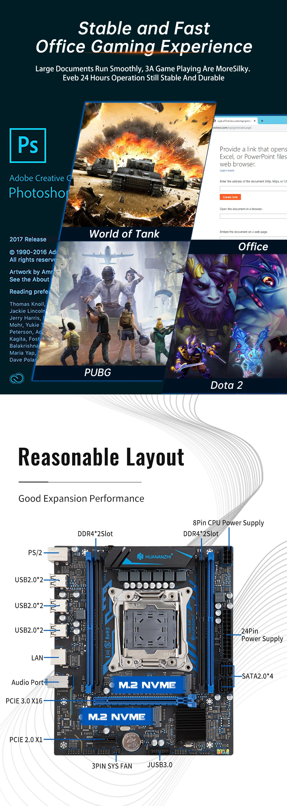 Description Picture 5 of itemHUANANZHI X99 P4F LGA 2011-3 XEON X99 Motherboard support Intel E5 V3 V4 All Series DDR4 RECC NON-ECC Memory NVME PU