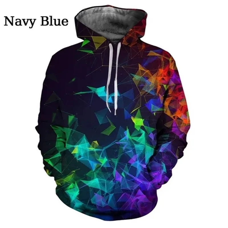 Sudadera con capucha con estampado 3D de fragmentos geométricos para hombre, sudadera con capucha de manga larga informal con patrón hipnótico de vértigo colorido