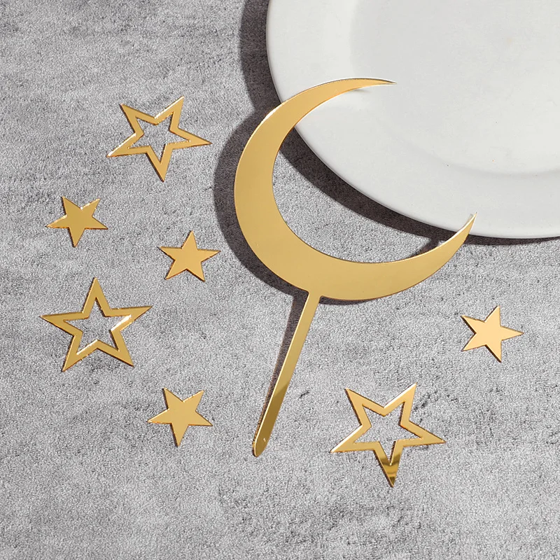 8 Stück Acryl Goldene Stern- und Mond-Kuchendekoration für Kindergeburtstage, Babypartys, Hochzeiten, Ramadan, Kuchen, Desserts, DIY-Deko – Detail 9