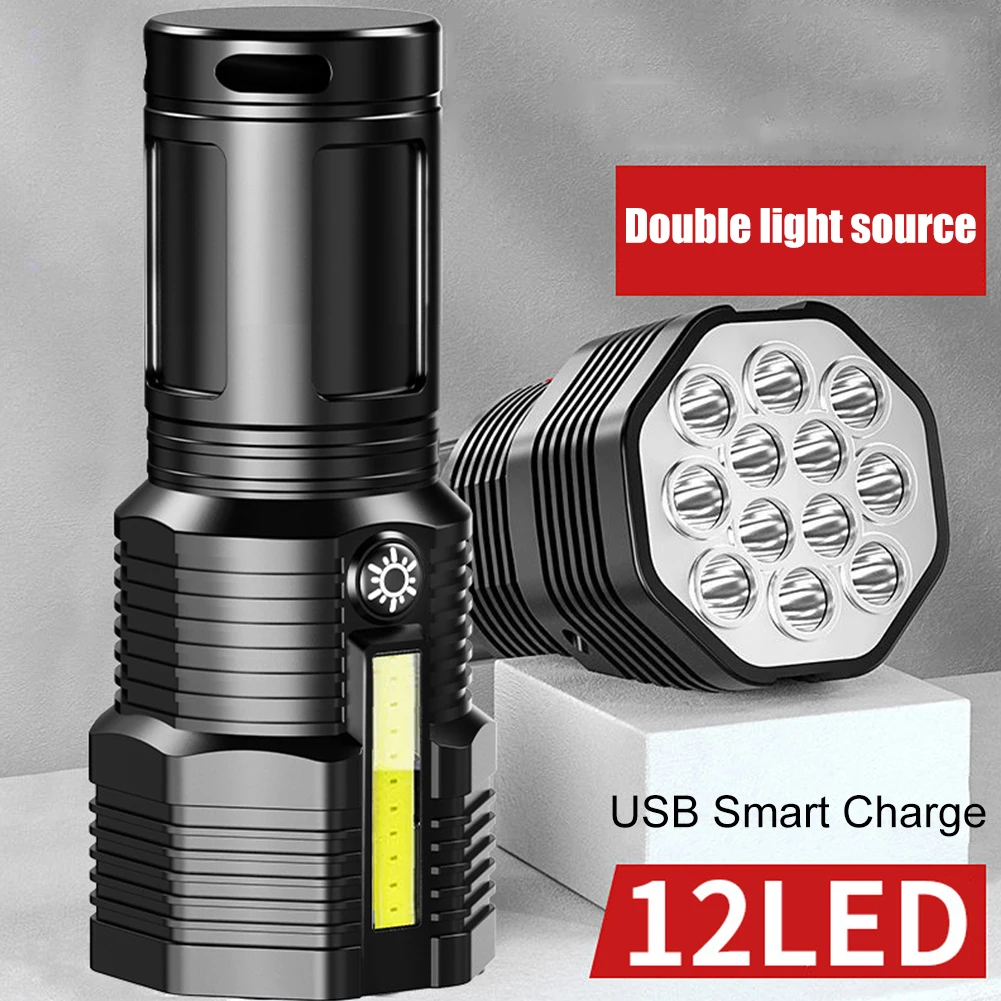 강력한 LED 손전등 전술 토치 USB 충전식 COB 손전등, 4 모드 방수 램프 울트라 브라이트 캠핑 랜턴