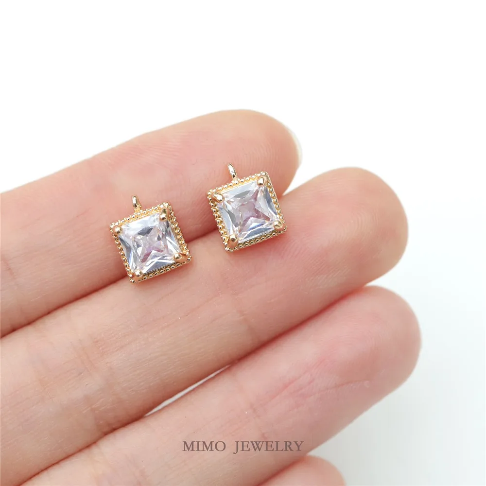 

7.5mm Micro Inlaid Square Zircon Charm Pendants 14K Gold Plated Brass Jewelry Making Supplies Diy Accessories M-470