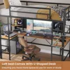 Twin Size Loft Bed with U Shaped Desk LED Loft Metal Bed Frame with and Led Lights Twin  Charging Station and Storage Shelves 4
