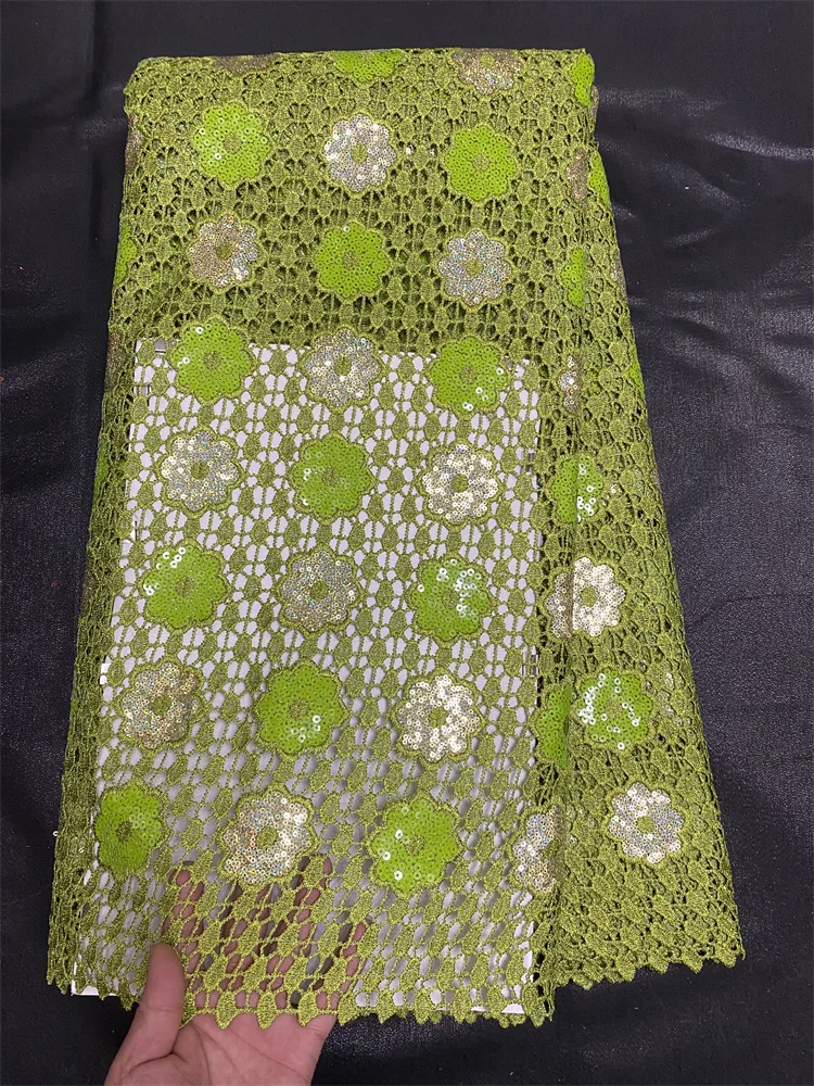 

Nigerian Lace Fabrics 5 Yards New Guipure Lace Fabric Green African Lace Fabric Cord 2024 High Quality Party Dress Woman Wp410-3