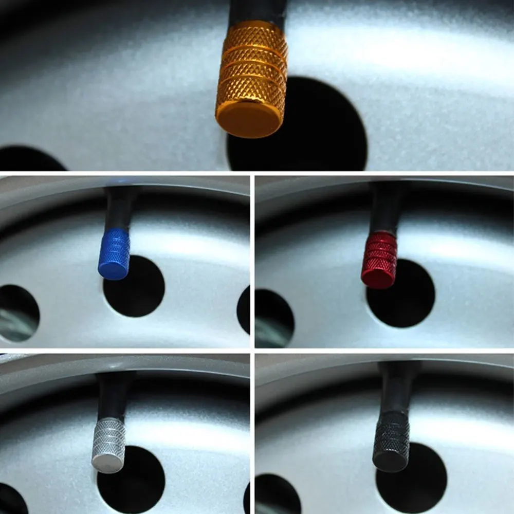 4 Pieces Aluminum Tire/Rim Valve Air Port Dust Cover Stem Cap Caps  Black/Silver