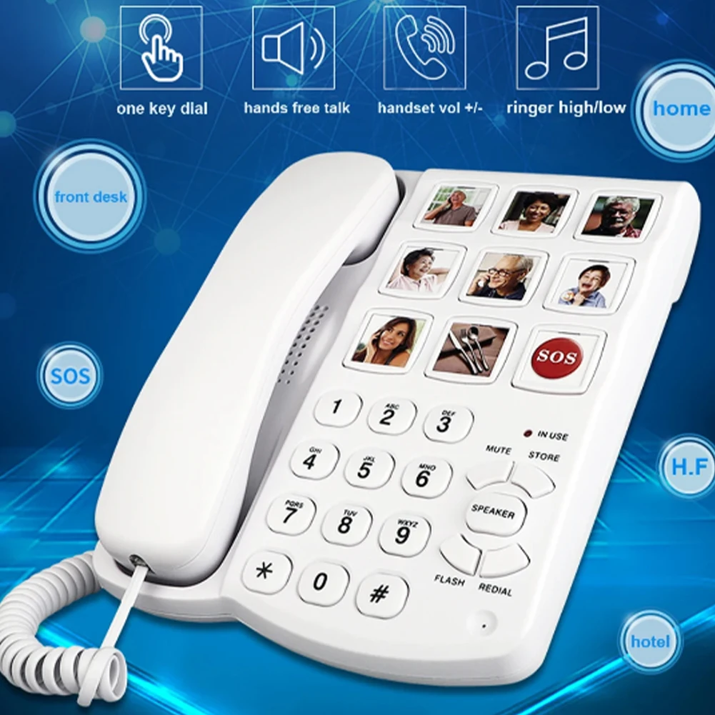 Amplified Photo Memory Landline Phone with Speaker Desktop Fixed Wired ...