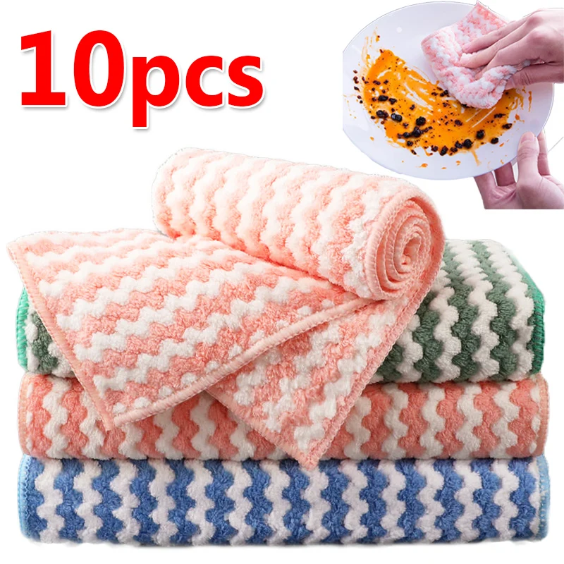 Kitchen Dishtowels Nonstick Coral Fleece Rags Water Absorbent Thickened Dish  Cloth Washable Fast Drying Household Cleaning Rags - AliExpress