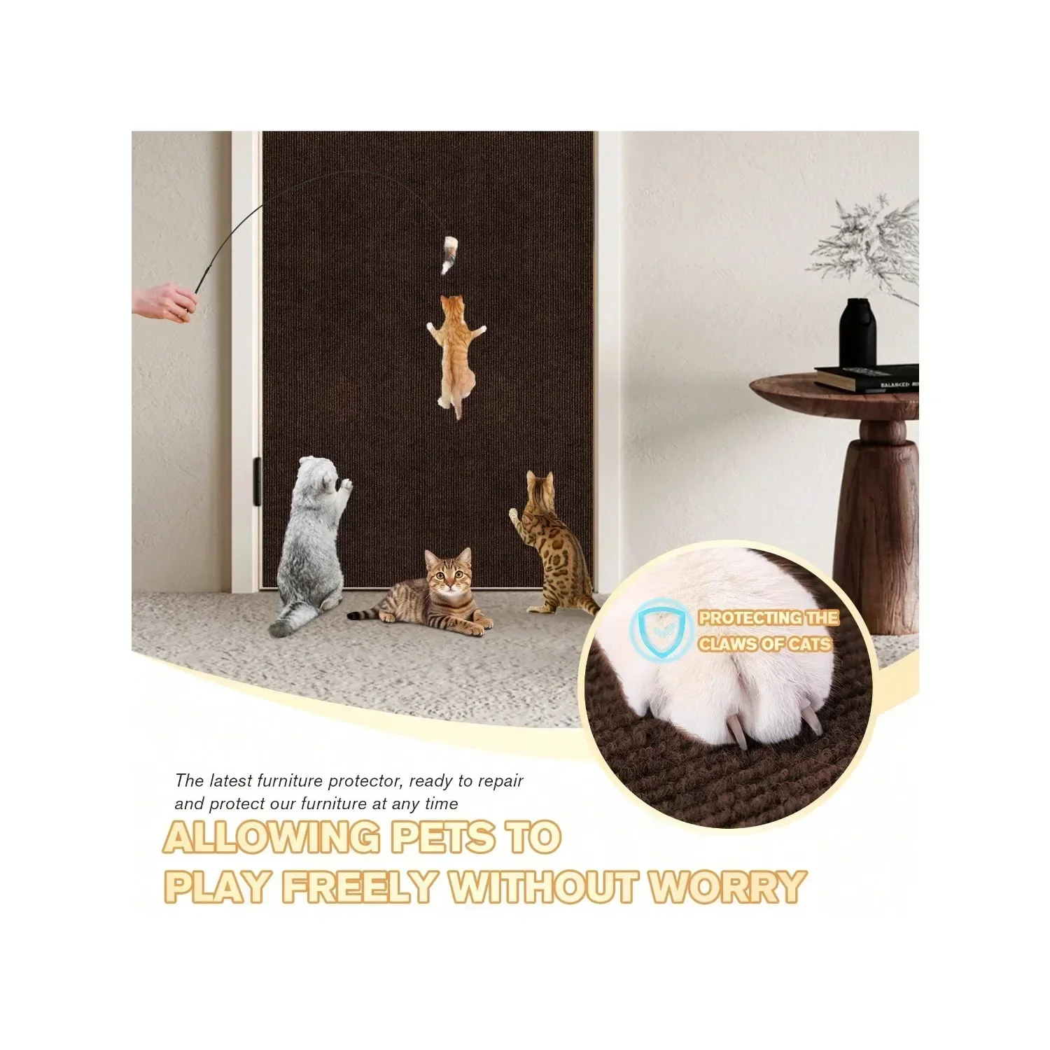 1Pc Multi-Purpose Trimable Self-Adhesive Cat Carpet Mat-DIY Scratching Post and Pet Furniture Floor Mat, Sofa Protector Pad pet toys cat toy cat scratch mat